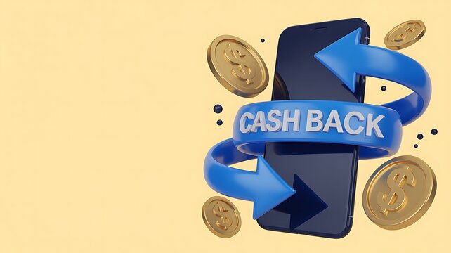 Cash back  with coins and arrows representing financial rewards and savings