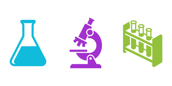 Science lab equipment and microscope vector icon set