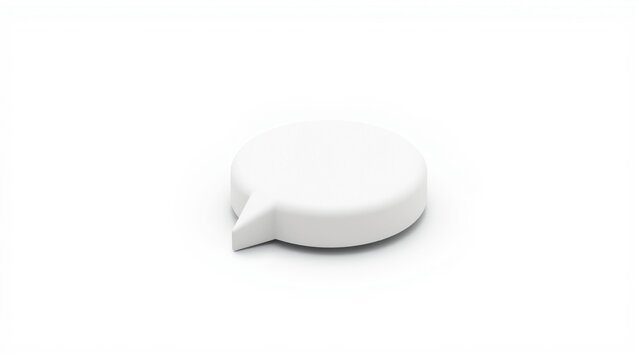 White speech bubble object isolated. Minimalist design, clean studio shot, simple form, communication concept. Soft shadows present.
