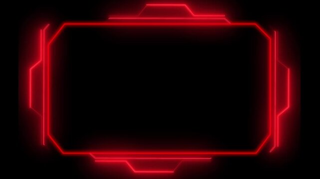 Red digital frame animation glows with sci-fi geometric accents. Screen display overlays shape the active red digital frame. Modern cyber surveillance displays use this red digital frame.