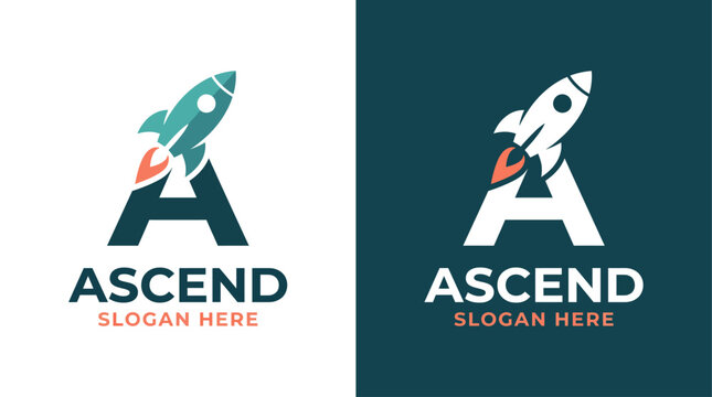 This logo features a rocket launching, inspiring ideas of growth and exploration, ideal for companies in space travel, startups, or personal development.