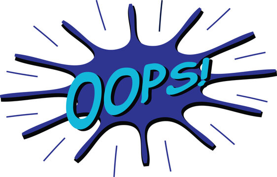 Vibrant comic book explosion bubble graphic featuring the text oops in a bright cyan color with a dark blue splatter effect styled on transparent background
