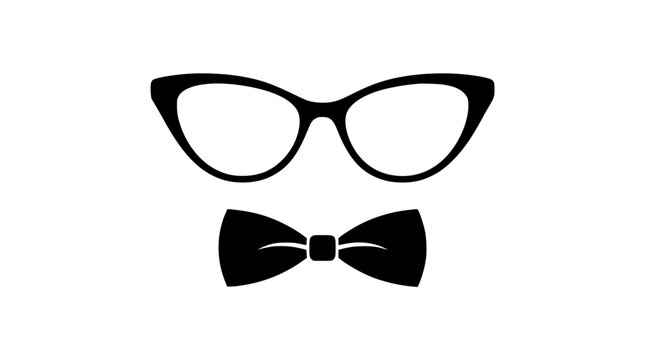 Vintage cat eye eyeglasses and classic formal bow tie silhouette icon set with retro fashion accessories vector illustration on white background