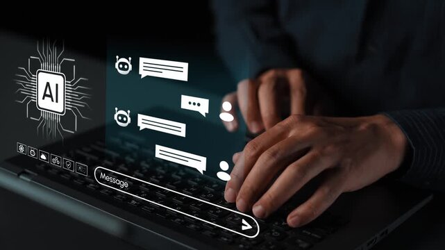Hands Typing on Laptop with Artificial Intelligence Chat Interface and Data Visualization in Dark Environment. Entropy.