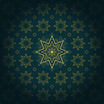 Islamic geometric eight point star pattern background, gold Arabic ornament