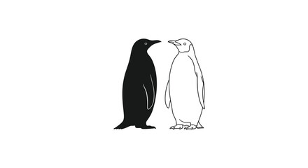 Obraz premium Two penguins one as a black silhouette against a white background