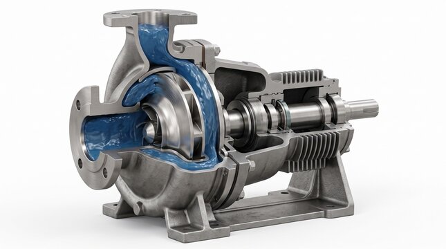 Centrifugal pump cross section showing internal mechanical engineering components.