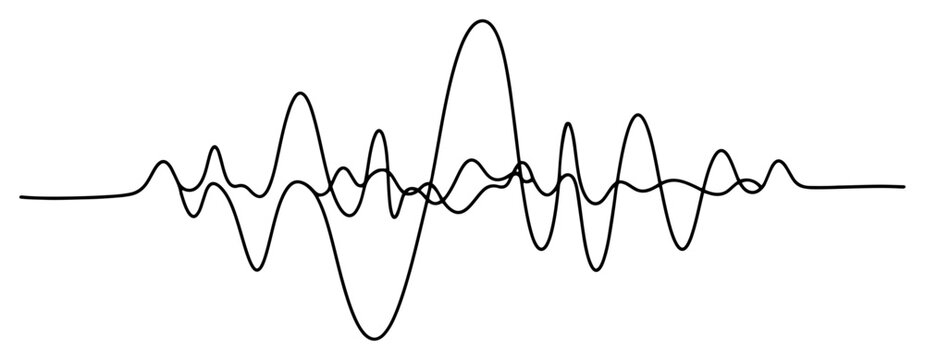 Sound wave pulse frequency and electronic signal in minimalist continuous line drawing style