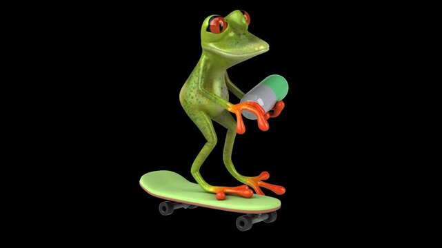Fun 3D cartoon frog with a pill (with alpha channel)