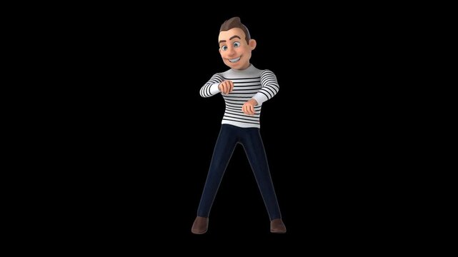 Fun 3D cartoon man doing a fit dance (with alpha channel)