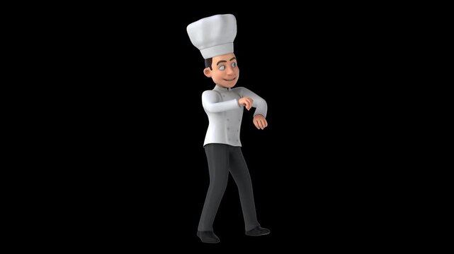 Fun 3D cartoon chef doing a fit dance (with alpha channel)