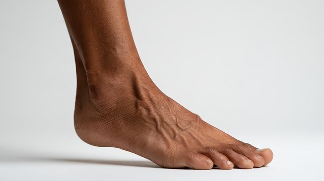 Close-up of healthy male foot standing on white background