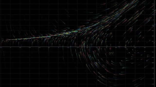 Van der Pol Oscillator Phase Portrait Vector Field with Colorful Streamlines and Trajectories on Dark Coordinate Grid for Science Education and Tech Motion Background