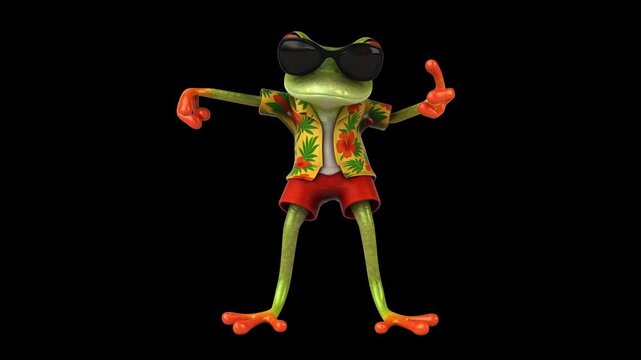 Fun 3D cartoon frog doing a fit dance (with alpha channel)