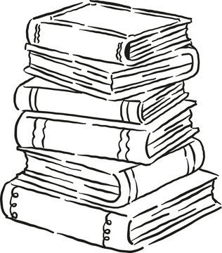 Hand drawn Stack of Books Outline Illustration