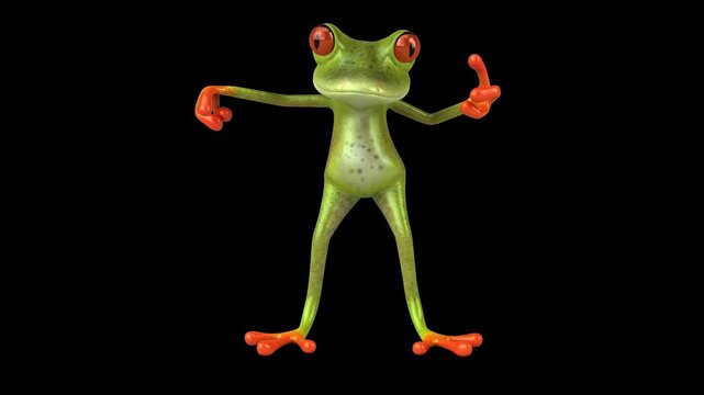 Fun 3D cartoon frog doing a fit dance (with alpha channel)