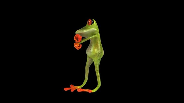 Fun 3D cartoon frog doing a fit dance (with alpha channel)