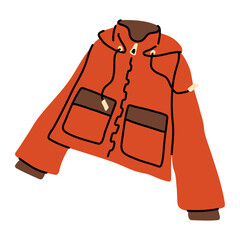 Red autumn jacket vector with hood and pockets © Panna_Limon