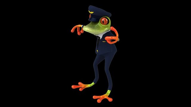 Fun 3D cartoon frog doing a fit dance (with alpha channel)