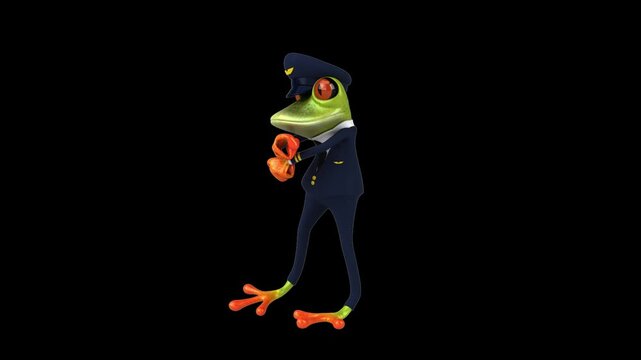 Fun 3D cartoon frog doing a fit dance (with alpha channel)