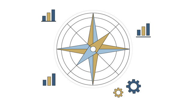 Business Strategy Compass and Navigation Concept with Growth Analytics Vector Illustration