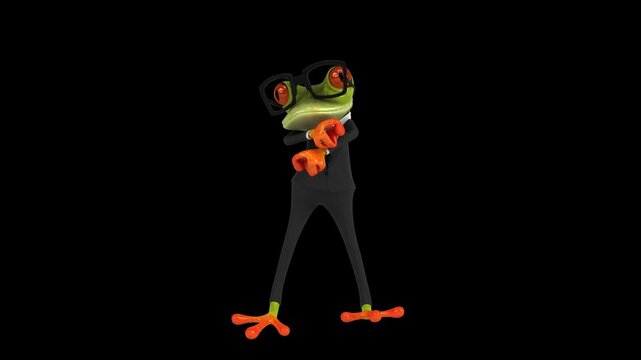 Fun 3D cartoon frog doing a fit dance (with alpha channel)