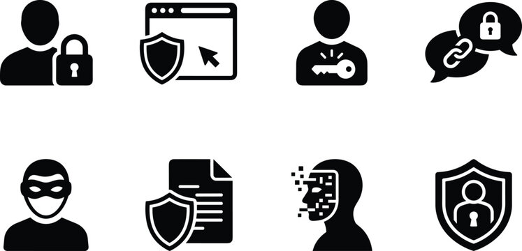 Cybersecurity and Data Protection Icon Set for Digital Privacy Concepts