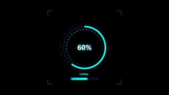 Futuristic Cyan HUD Loading Screen With Percentage Counter Loop