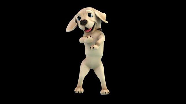 Fun 3D cartoon labrador doing a fit dance (with alpha channel)