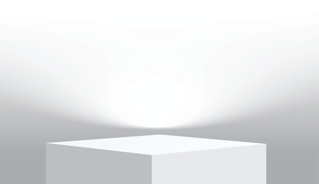 Abstract 3D white interior studio with a geometric display pedestal shape podium, soft natural light, subtle shadows for presentation product cosmetic, stand, showcase, exhibition, fashion display