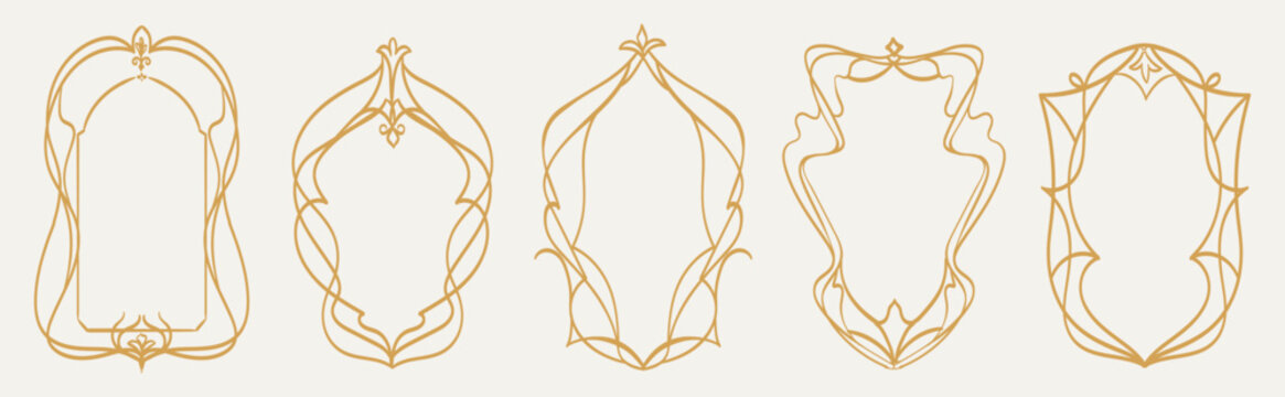 Art Nouveau retro renaissance frames vector collection. Royal background with whimsy flow decorative ornament, border for wedding or birthday event invitation, card, branding and vintage design.