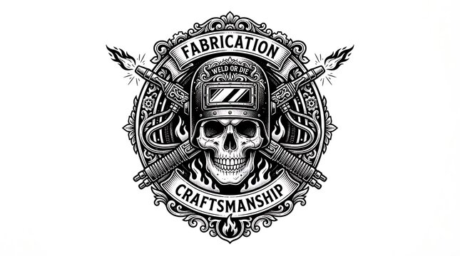 Skull with welding mask craftsmanship emblem