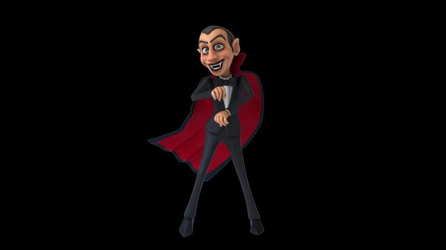 Fun 3D cartoon vampire doing a fit dance (with alpha channel)