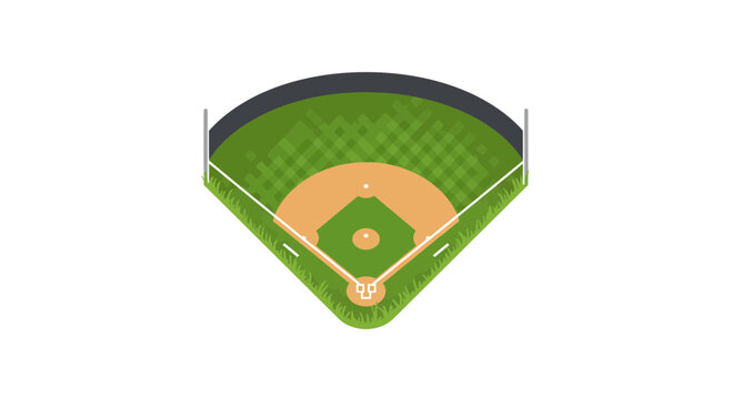 Vector illustration of a professional baseball field diamond with green grass and dirt infield isolated on white background