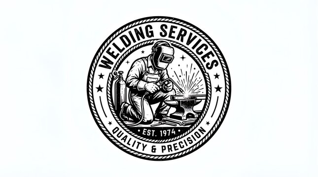 Black and white vintage welding services logo design