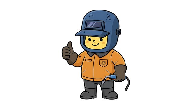 Friendly welder mascot character giving thumbs up