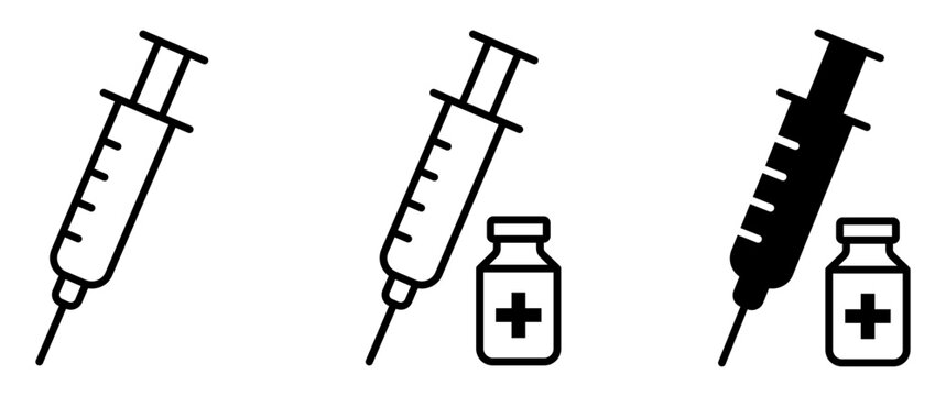 Syringe and medicine vial icons for healthcare and medical designs.