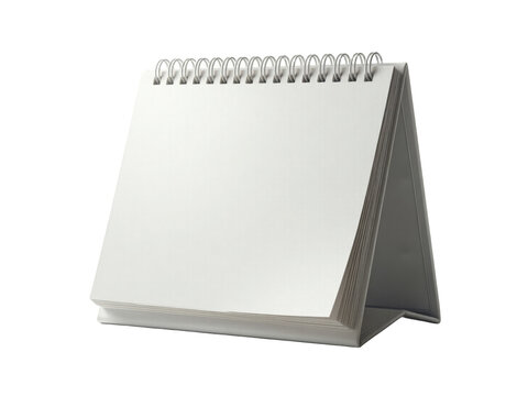 Blank white desk calendar with spiral binding, isolated on transparent background