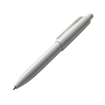 Blank white ballpoint pen with a chrome clip, isolated on transparent background