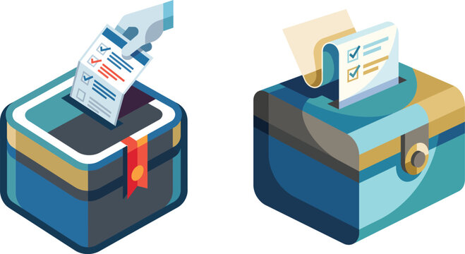 Voting Ballot Box with Paper Sheet Vector Illustration Isolated