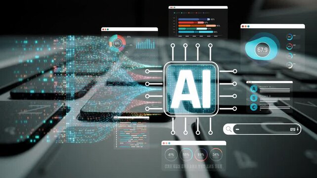 Innovative AI Technology Integration with Data Visualization on Laptop Keyboard Creating a Futuristic Digital Experience in Modern Business Settings Sigmoid