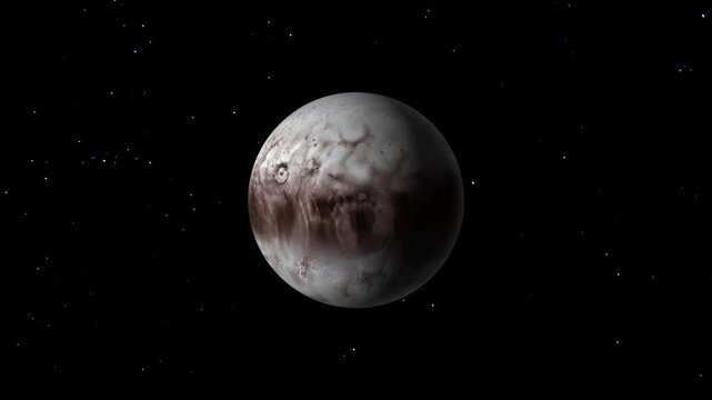 Pluto Dwarf Planet Rotating Globe Ice Terrain Abstract Motion Graphic Animation on Space Loop