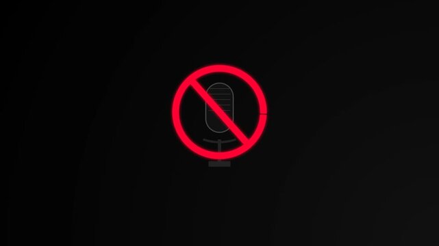 Muted Microphone Icon with Red Prohibited Symbol on Black Background
