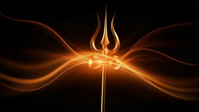 Golden trishul with damru shines during Maha Shivratri night celebration