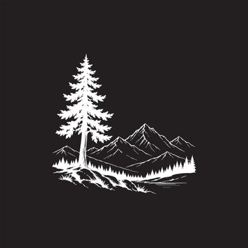 mountain landscape black and white vector sketch