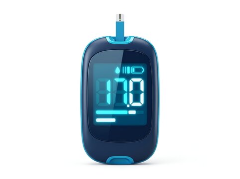 Portable Digital Blood Glucose Monitoring Device Displaying High Blood Sugar Level Results Isolated Against A Clean White Background For Healthcare