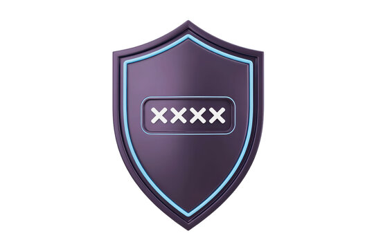 3 d shield with four white x marks representing password security and data protection for digital systems isolated on a transparent background
