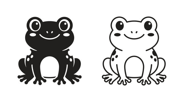 Two frog silhouettes one solid black and one outlined on a white background