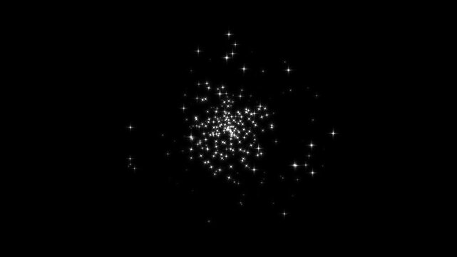 Luxury white glitter sparkle star trail burst, magical twinkling particle overlay, 4k seamless loop, fairy dust glow path, shimmering starlight transition, pixie doodle, black background