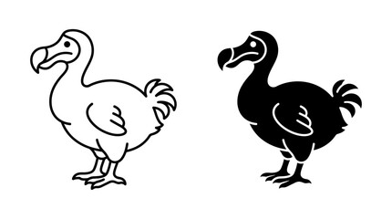 Dodo bird silhouette and outline illustration on a white background © LOTIFUL